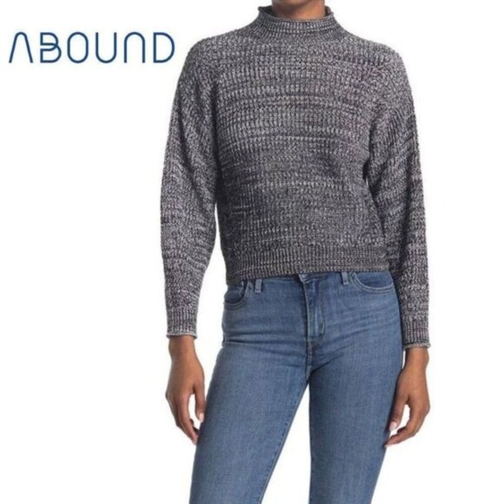 Abound Womens Long Sleeve Easy Stitch Ribbed Knit Mock Neck Marled Black sweater